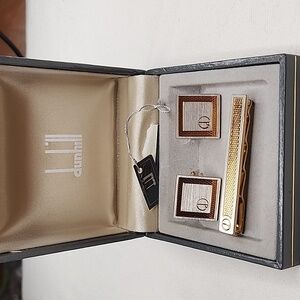 Dunhill Square Cufflinks set Gold / Silver Tone with box
